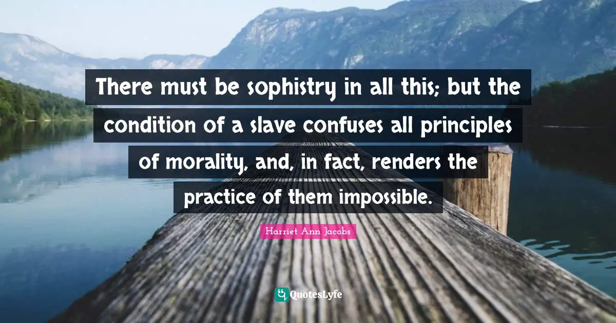 There must be sophistry in all this; but the condition of a slave confuses all principles of morality, and, in fact, renders the practice of them impossible.