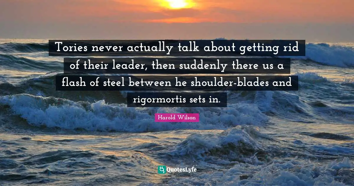 Harold Wilson Quotes: "Tories never actually talk about getting rid of their leader, then suddenly there us a flash of steel between he shoulder-blades and rigormortis sets in."
