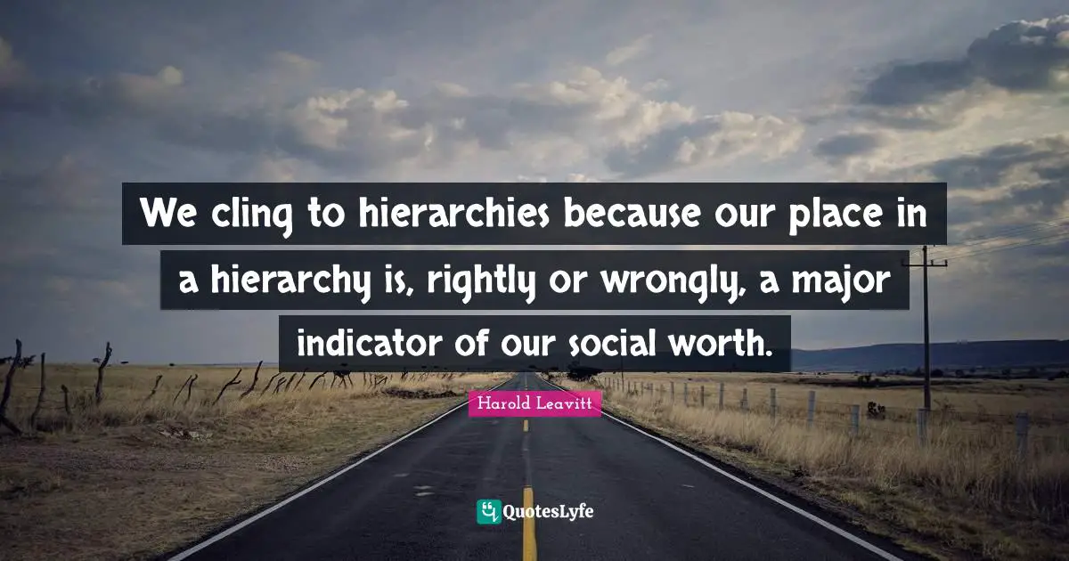 We cling to hierarchies because our place in a hierarchy is, rightly or wrongly, a major indicator of our social worth.