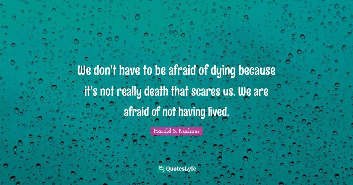 Harold S. Kushner Quotes: "We don't have to be afraid of dying because it's not really death that scares us. We are afraid of not having lived."