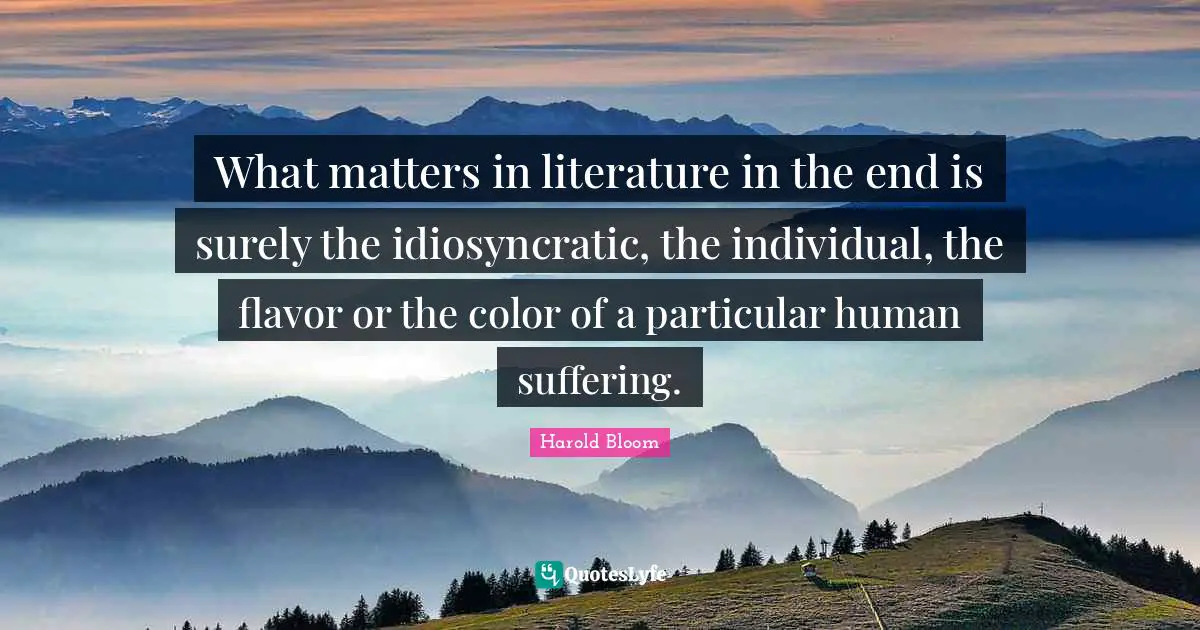 What matters in literature in the end is surely the idiosyncratic, the individual, the flavor or the color of a particular human suffering.
