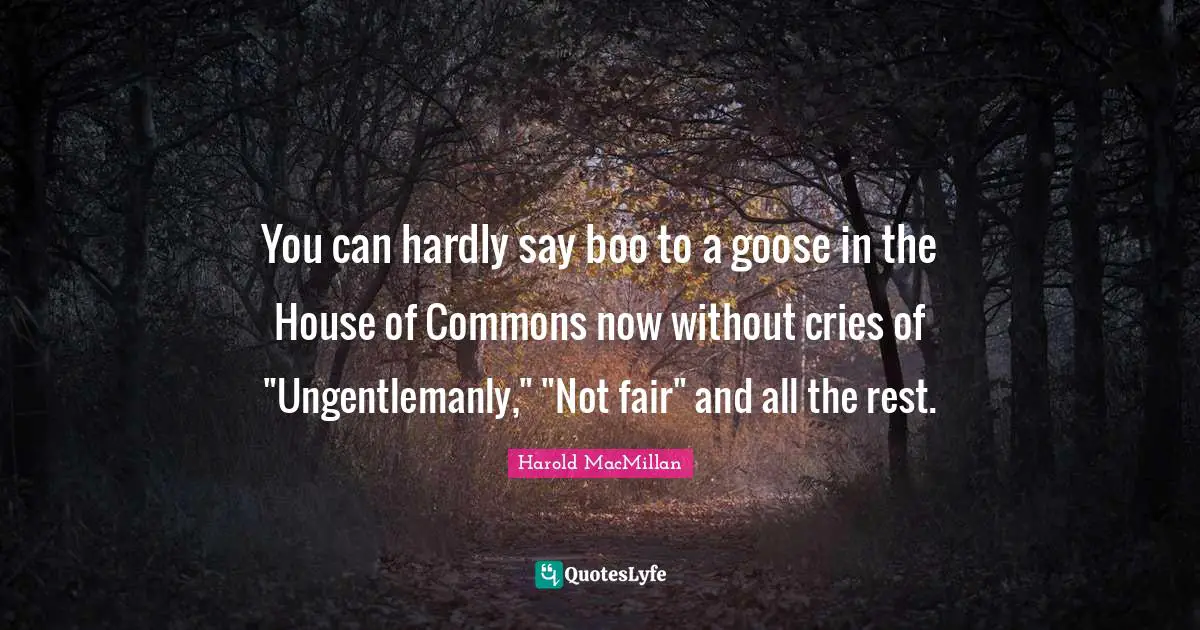 House Of Commons Quotes: "You can hardly say boo to a goose in the House of Commons now without cries of "Ungentlemanly," "Not fair" and all the rest."