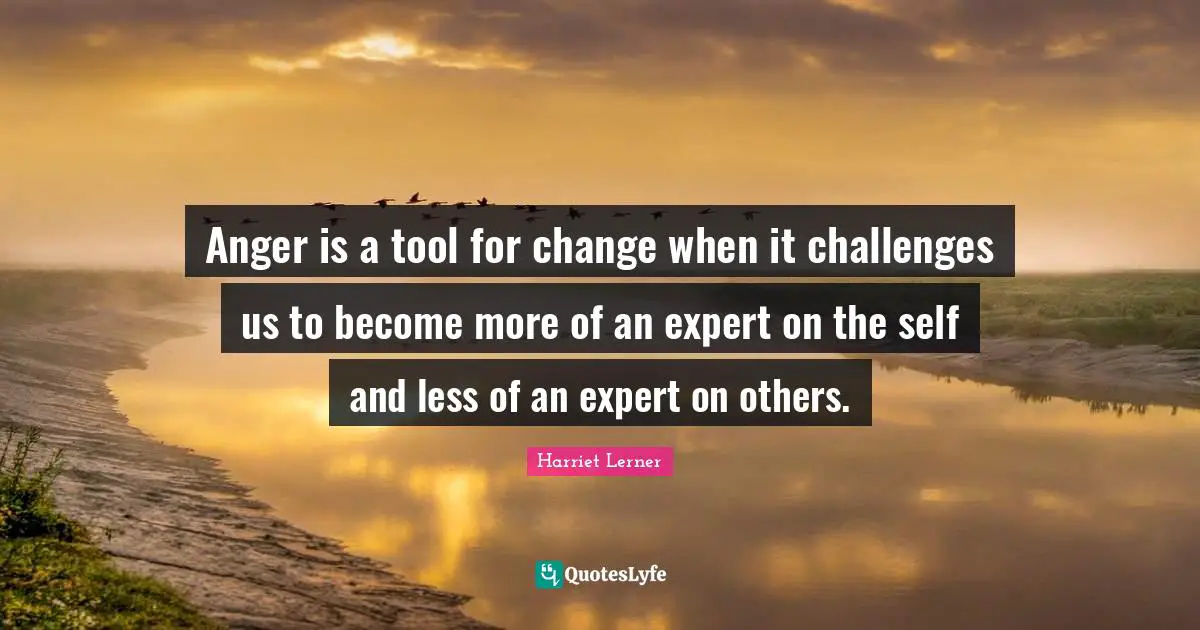 Harriet Lerner Quotes: "Anger is a tool for change when it challenges us to become more of an expert on the self and less of an expert on others."