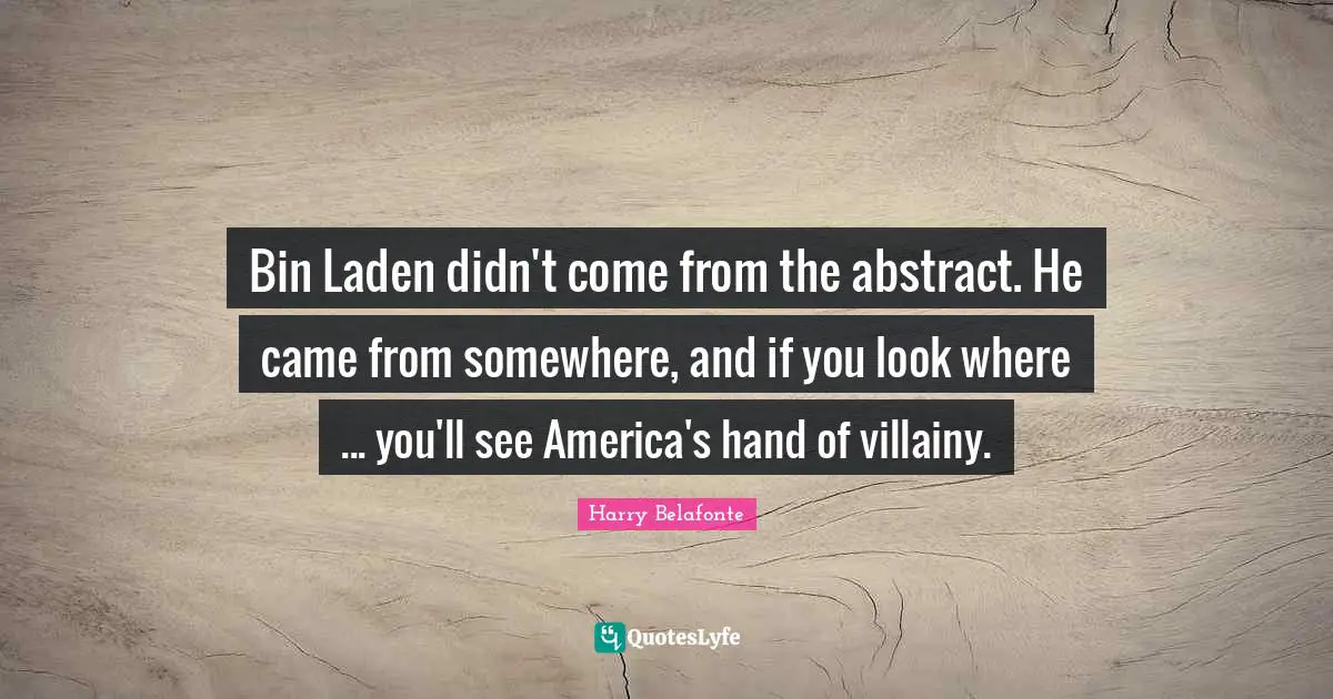 Bin Laden didn't come from the abstract. He came from somewhere, and if you look where ... you'll see America's hand of villainy.
