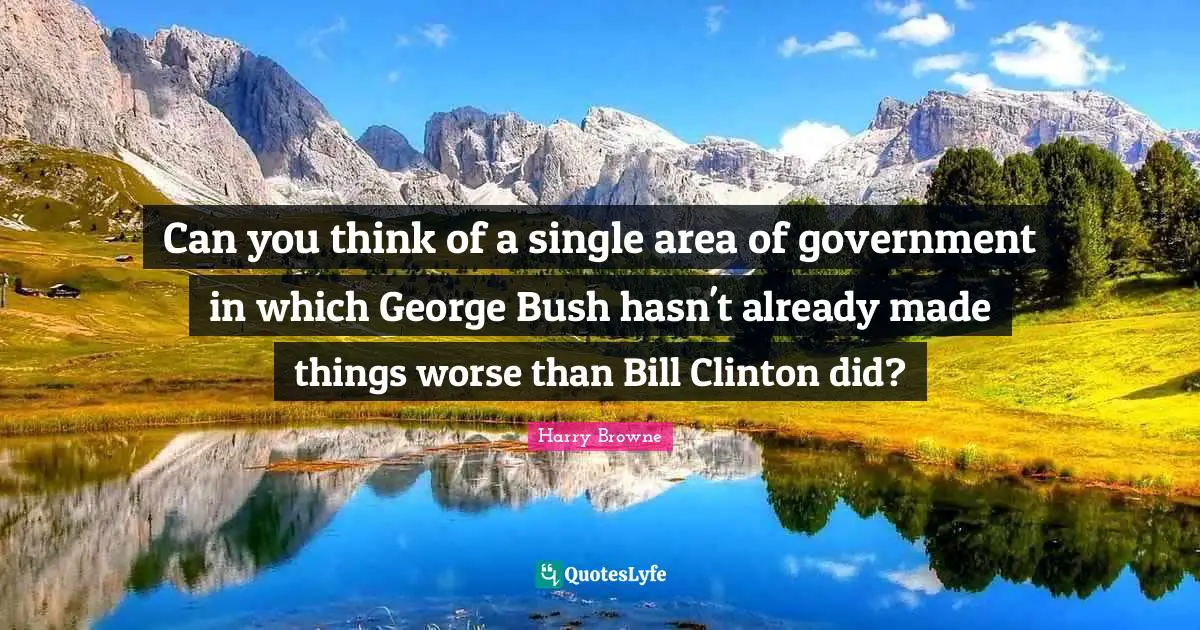 Can you think of a single area of government in which George Bush hasn't already made things worse than Bill Clinton did?