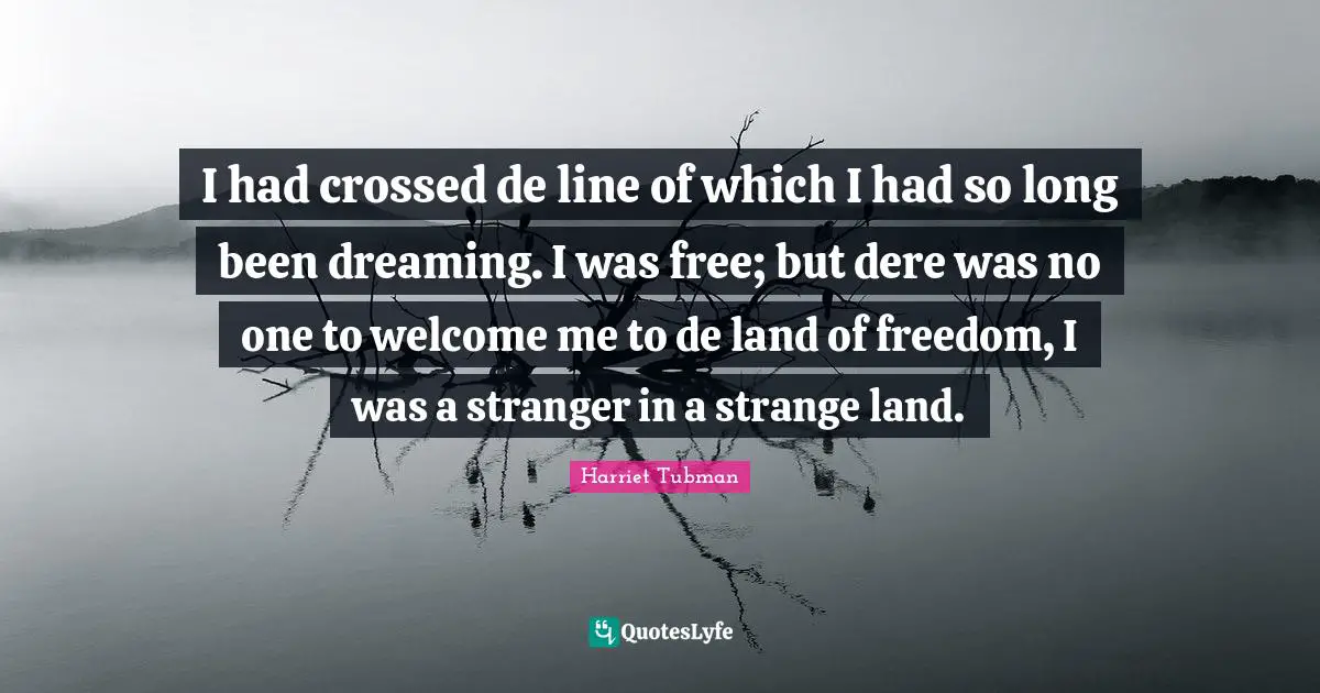 Land Quotes: "I had crossed de line of which I had so long been dreaming. I was free; but dere was no one to welcome me to de land of freedom, I was a stranger in a strange land."