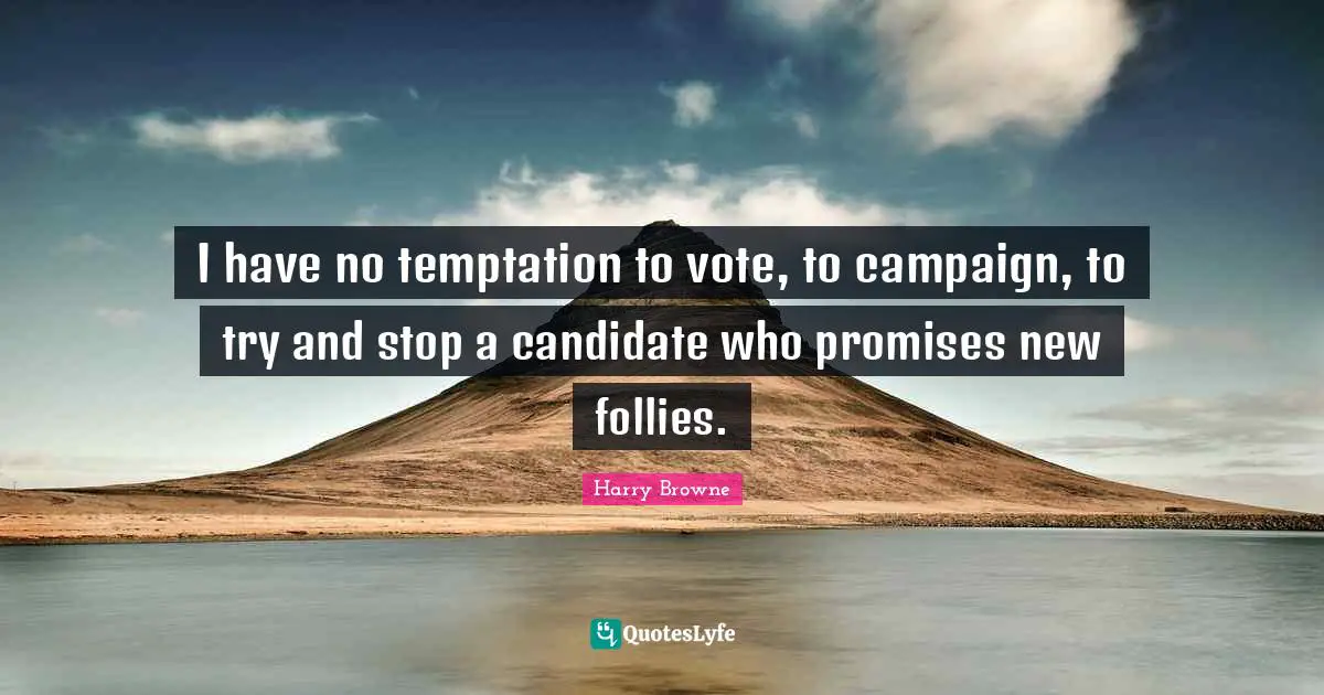 I have no temptation to vote, to campaign, to try and stop a candidate who promises new follies.