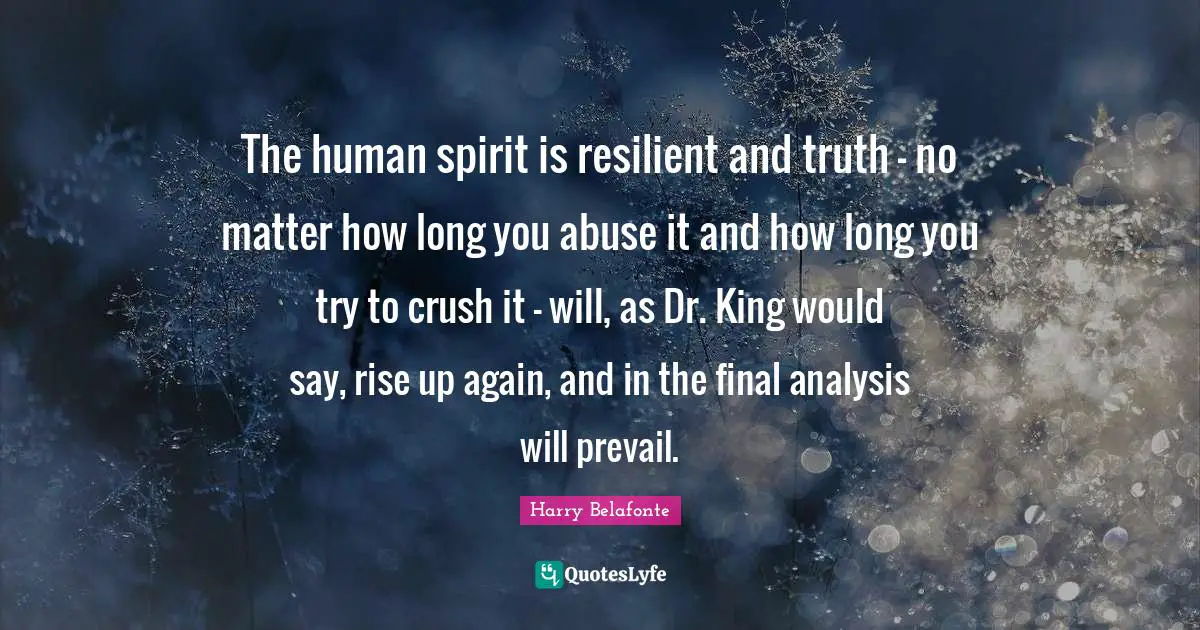 The human spirit is resilient and truth - no matter how long you abuse it and how long you try to crush it - will, as Dr. King would say, rise up again, and in the final analysis will prevail.
