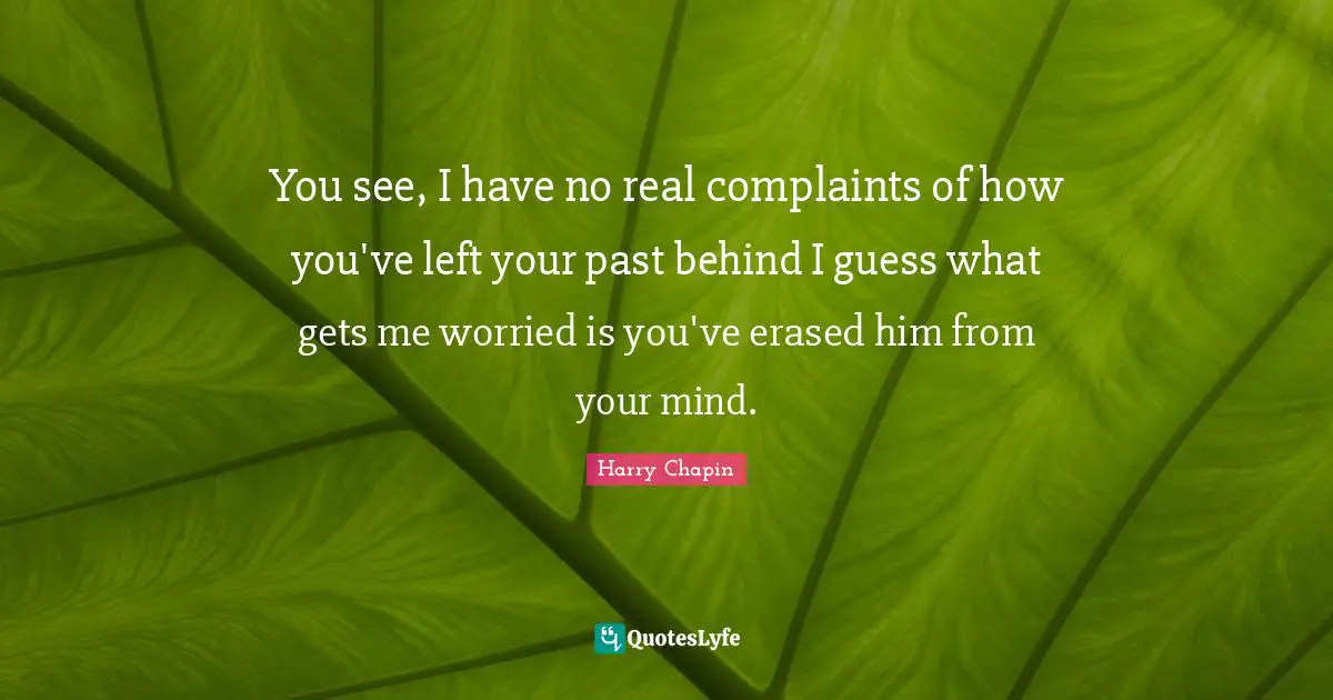 You see, I have no real complaints of how you've left your past behind I guess what gets me worried is you've erased him from your mind.