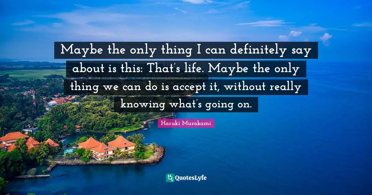 Maybe the only thing I can definitely say about is this: That’s life. Maybe the only thing we can do is accept it, without really knowing what’s going on.