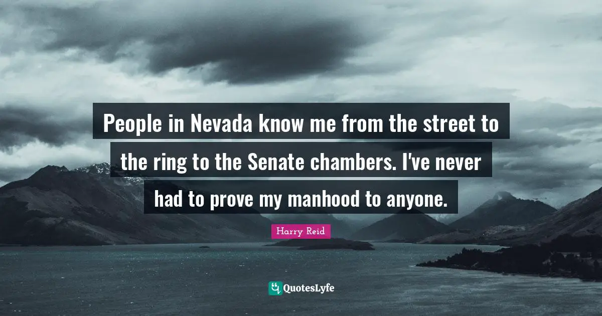 People in Nevada know me from the street to the ring to the Senate chambers. I've never had to prove my manhood to anyone.