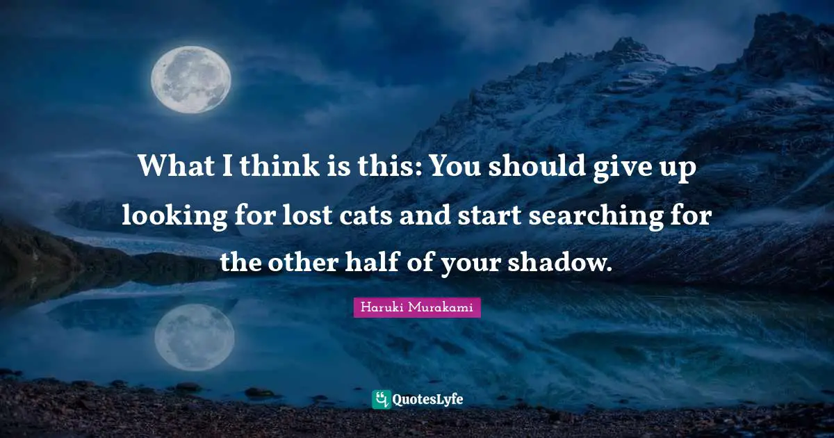 What I think is this: You should give up looking for lost cats and start searching for the other half of your shadow.