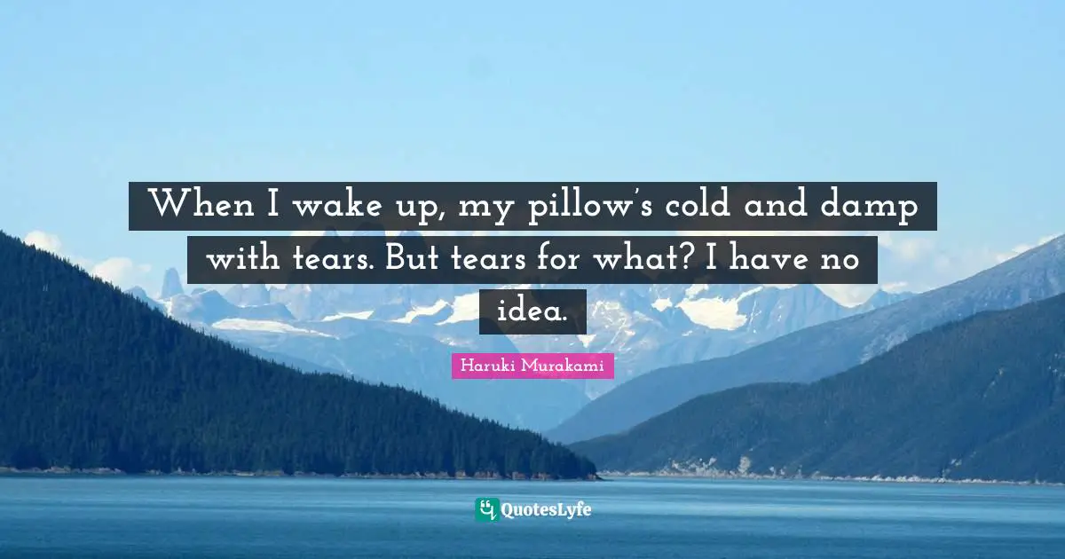 When I wake up, my pillow’s cold and damp with tears. But tears for what? I have no idea.