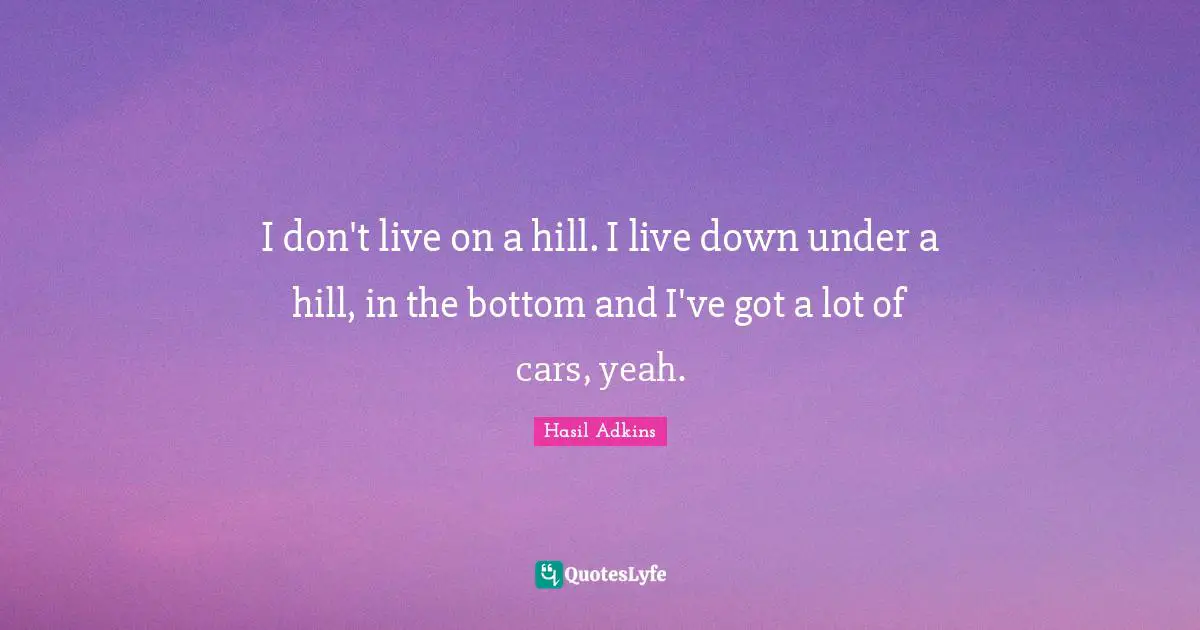 Hasil Adkins Quotes: "I don't live on a hill. I live down under a hill, in the bottom and I've got a lot of cars, yeah."