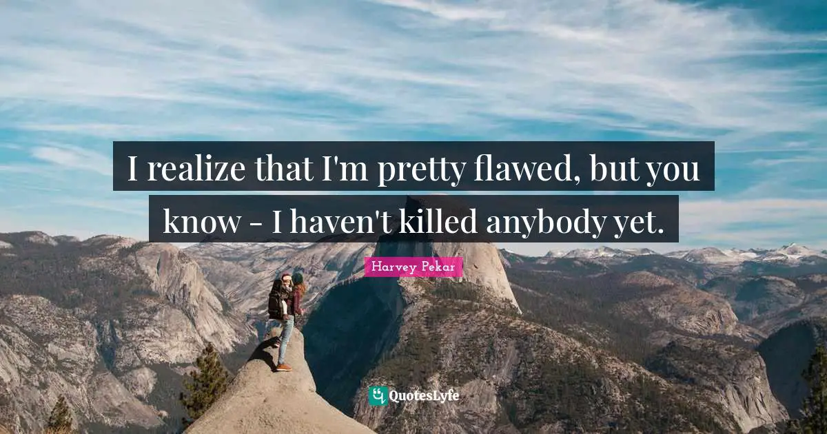 I realize that I'm pretty flawed, but you know - I haven't killed anybody yet.