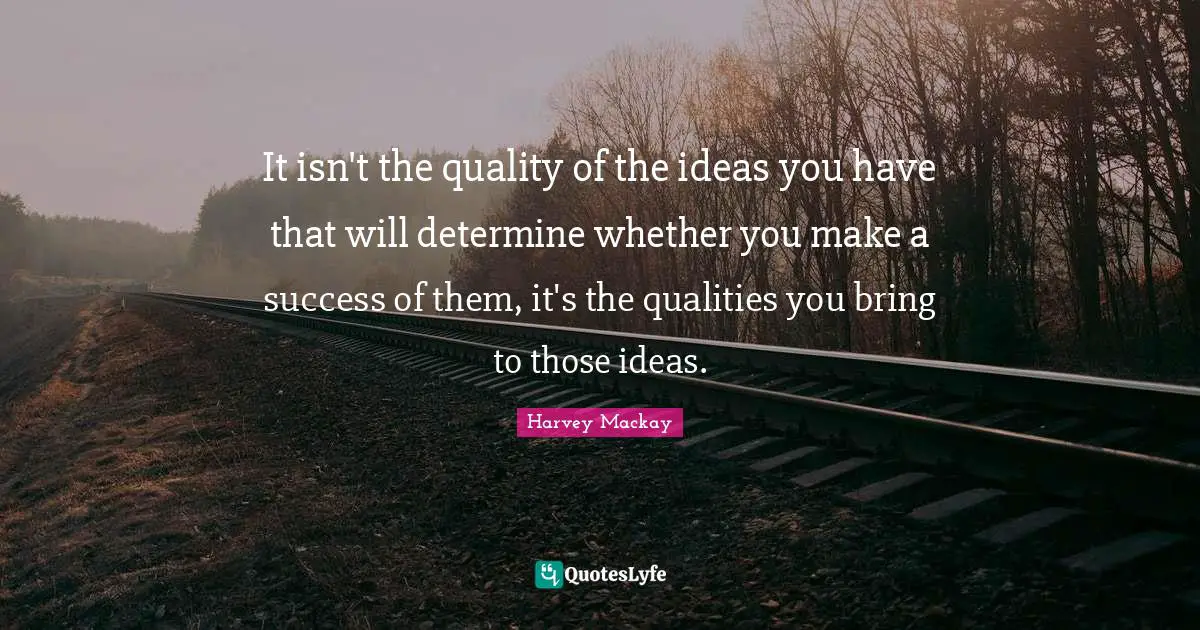 It isn't the quality of the ideas you have that will determine whether you make a success of them, it's the qualities you bring to those ideas.
