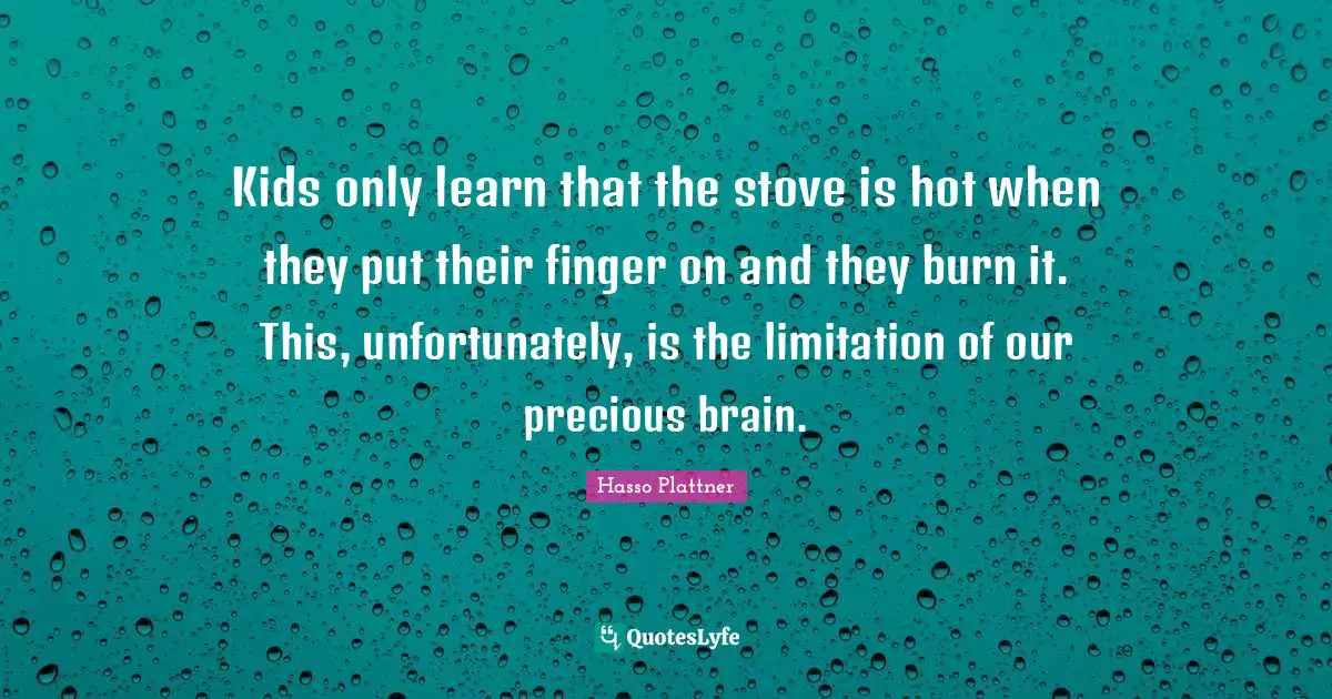 Kids only learn that the stove is hot when they put their finger on and they burn it. This, unfortunately, is the limitation of our precious brain.