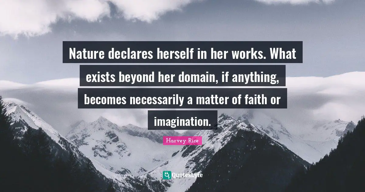 Nature declares herself in her works. What exists beyond her domain, if anything, becomes necessarily a matter of faith or imagination.
