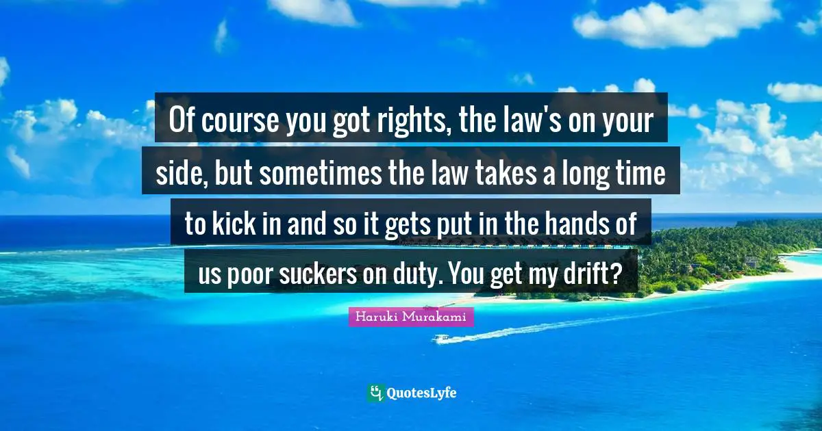 Of course you got rights, the law's on your side, but sometimes the law takes a long time to kick in and so it gets put in the hands of us poor suckers on duty. You get my drift?
