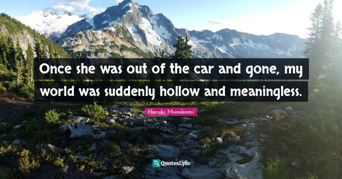 Once she was out of the car and gone, my world was suddenly hollow and meaningless.
