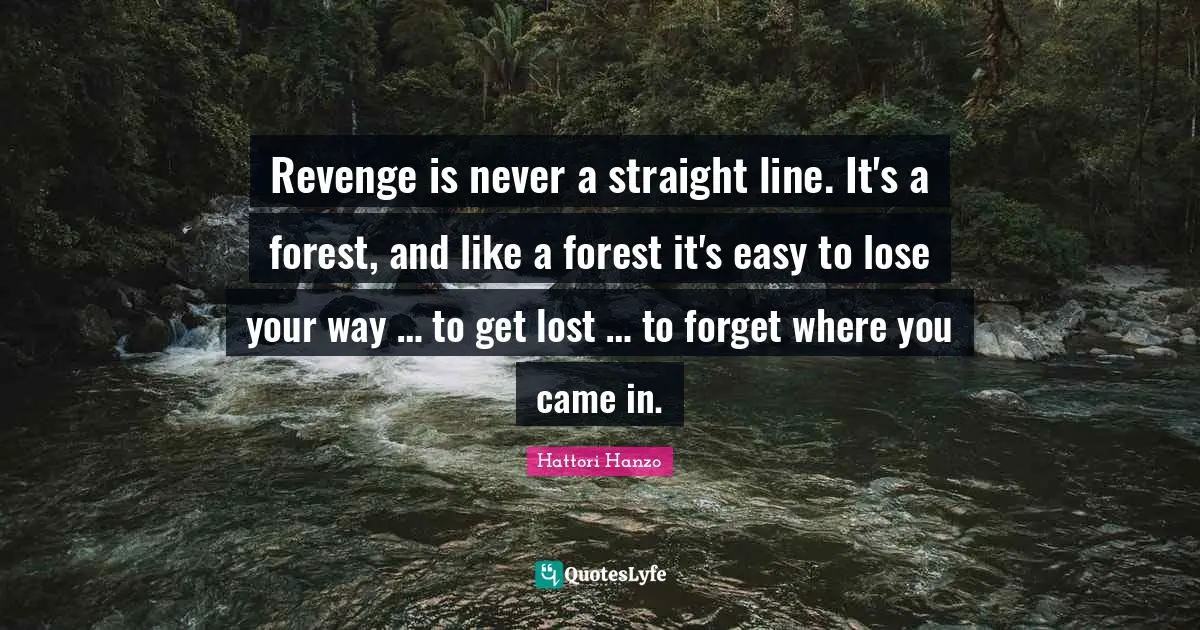 Revenge is never a straight line. It's a forest, and like a forest it's easy to lose your way … to get lost … to forget where you came in.