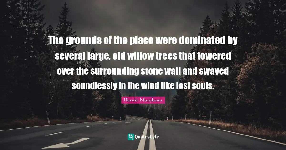 The grounds of the place were dominated by several large, old willow trees that towered over the surrounding stone wall and swayed soundlessly in the wind like lost souls.