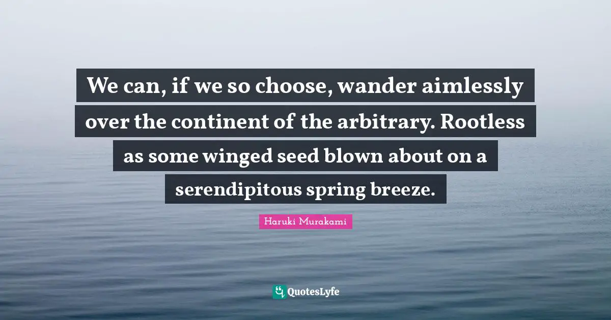 We can, if we so choose, wander aimlessly over the continent of the arbitrary. Rootless as some winged seed blown about on a serendipitous spring breeze.