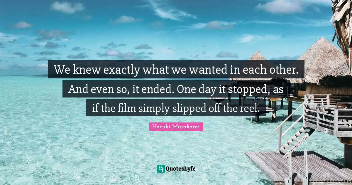 We knew exactly what we wanted in each other. And even so, it ended. One day it stopped, as if the film simply slipped off the reel.