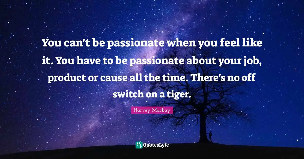 You can't be passionate when you feel like it. You have to be passionate about your job, product or cause all the time. There's no off switch on a tiger.
