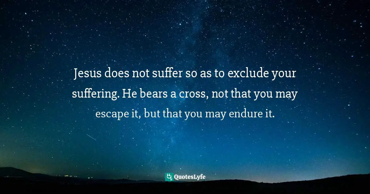 Jesus does not suffer so as to exclude your suffering. He bears a cross, not that you may escape it, but that you may endure it.