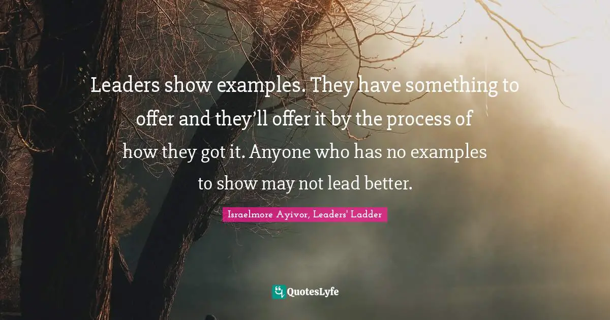 Personal Development Quotes: "Leaders show examples. They have something to offer and they’ll offer it by the process of how they got it. Anyone who has no examples to show may not lead better."