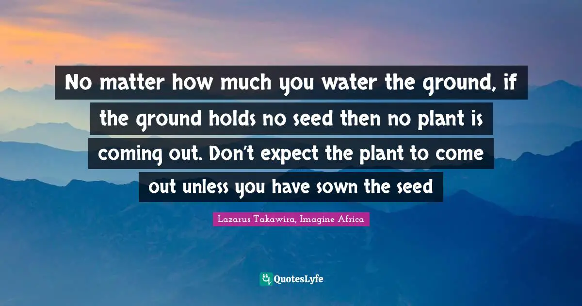 Lazarus Takawira Quotes: "No matter how much you water the ground, if the ground holds no seed then no plant is coming out. Don’t expect the plant to come out unless you have sown the seed"
