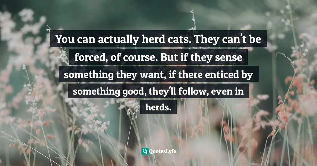 You can actually herd cats. They can't be forced, of course. But if they sense something they want, if there enticed by something good, they'll follow, even in herds.
