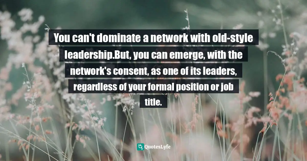 You can't dominate a network with old-style leadership.But, you can emerge, with the network's consent, as one of its leaders, regardless of your formal position or job title.