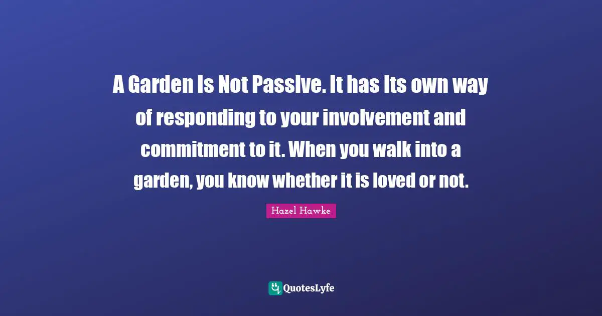 A Garden Is Not Passive. It has its own way of responding to your involvement and commitment to it. When you walk into a garden, you know whether it is loved or not.