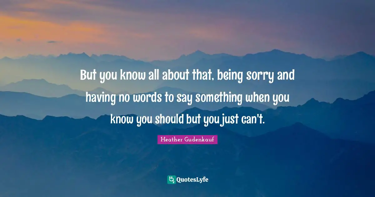 But you know all about that, being sorry and having no words to say something when you know you should but you just can't.
