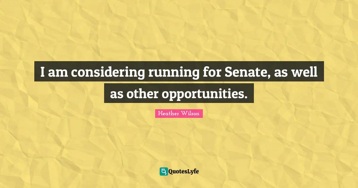 I am considering running for Senate, as well as other opportunities.