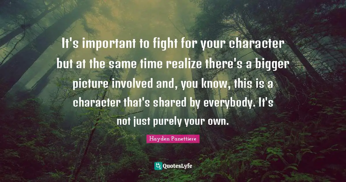 Bigger Picture Quotes: "It's important to fight for your character but at the same time realize there's a bigger picture involved and, you know, this is a character that's shared by everybody. It's not just purely your own."