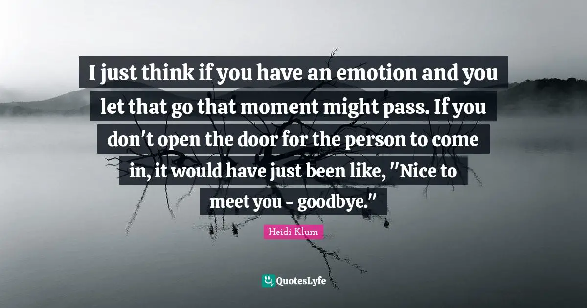 Nice To Meet You Quotes: "I just think if you have an emotion and you let that go that moment might pass. If you don't open the door for the person to come in, it would have just been like, "Nice to meet you - goodbye.""