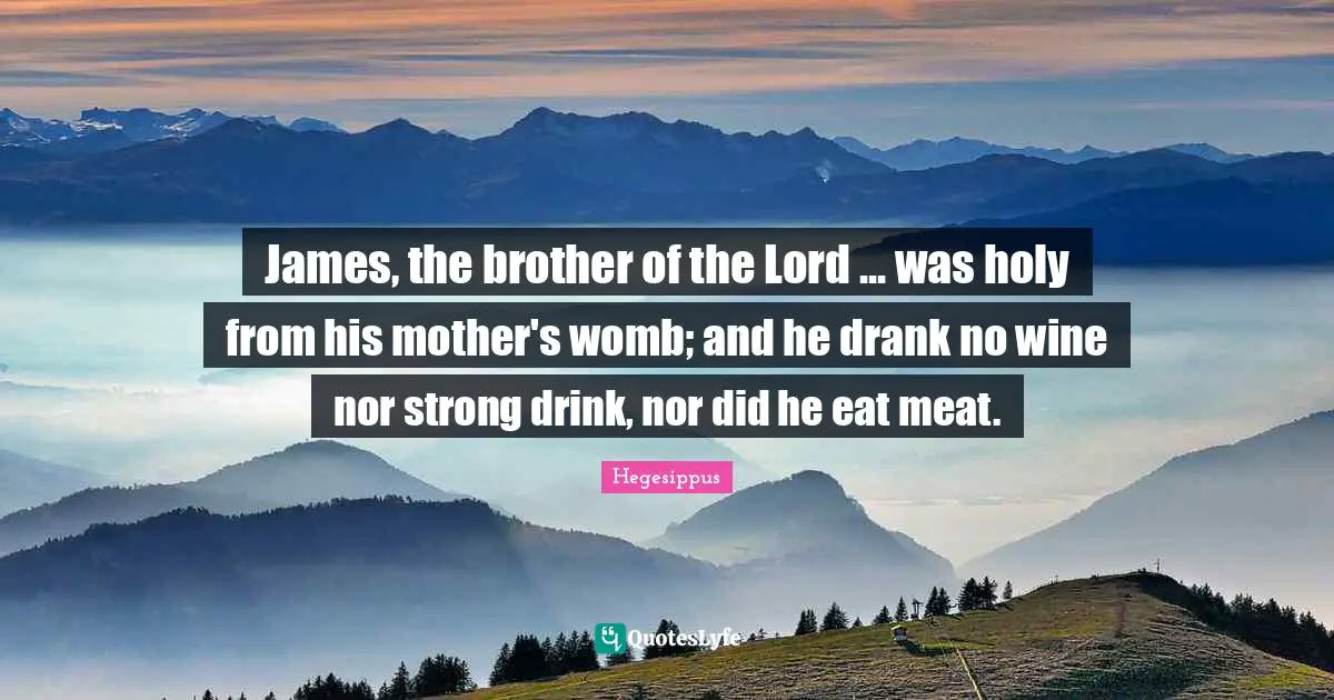 James, the brother of the Lord ... was holy from his mother's womb; and he drank no wine nor strong drink, nor did he eat meat.
