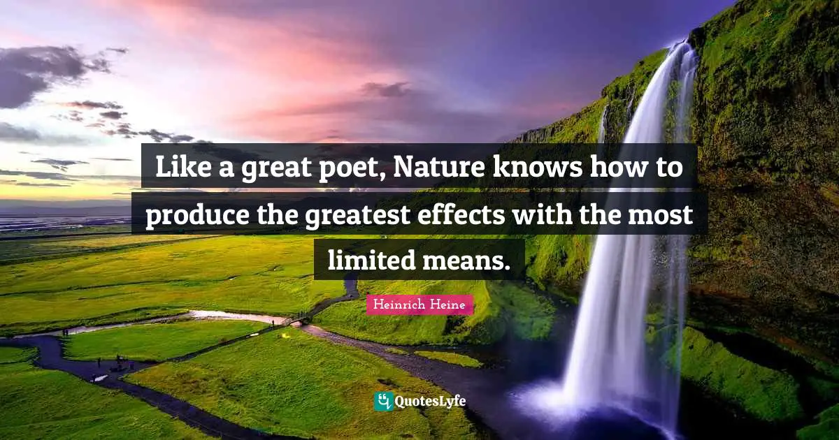 Like a great poet, Nature knows how to produce the greatest effects with the most limited means.
