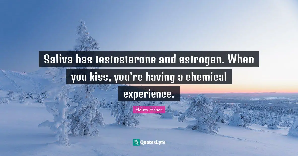 Helen Fisher Quotes: "Saliva has testosterone and estrogen. When you kiss, you're having a chemical experience."