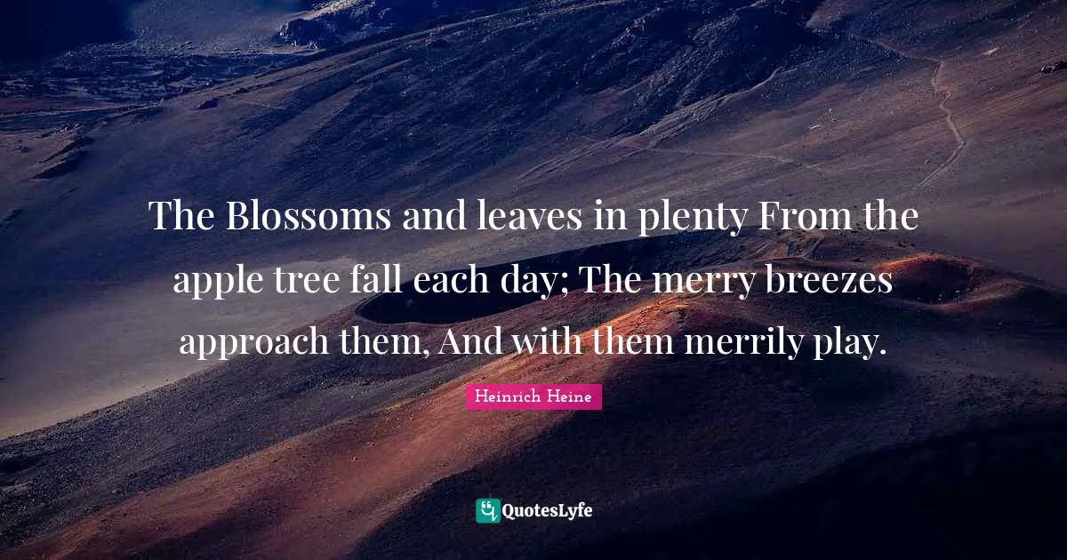 The Blossoms and leaves in plenty From the apple tree fall each day; The merry breezes approach them, And with them merrily play.