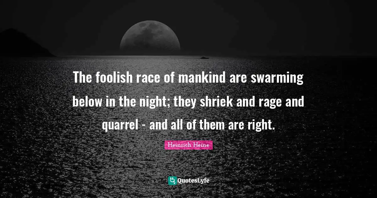 The foolish race of mankind are swarming below in the night; they shriek and rage and quarrel - and all of them are right.
