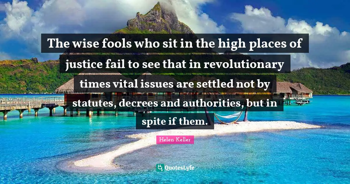 The wise fools who sit in the high places of justice fail to see that in revolutionary times vital issues are settled not by statutes, decrees and authorities, but in spite if them.