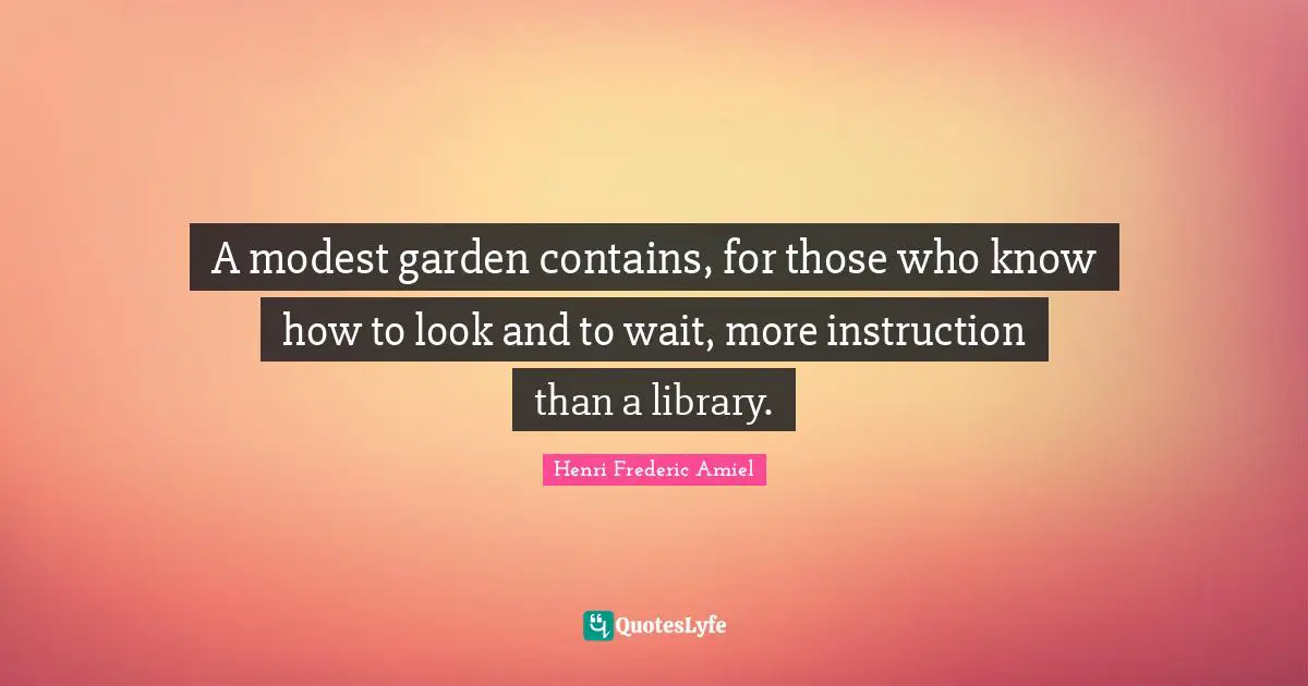 A modest garden contains, for those who know how to look and to wait, more instruction than a library.