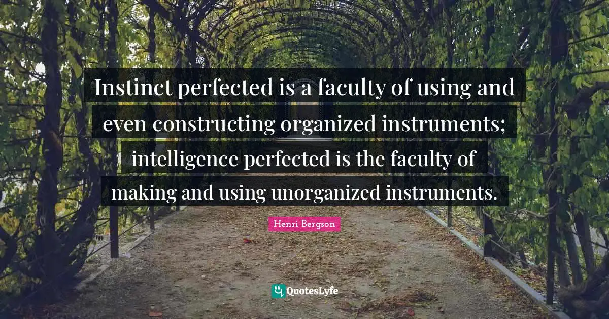 Instinct perfected is a faculty of using and even constructing organized instruments; intelligence perfected is the faculty of making and using unorganized instruments.