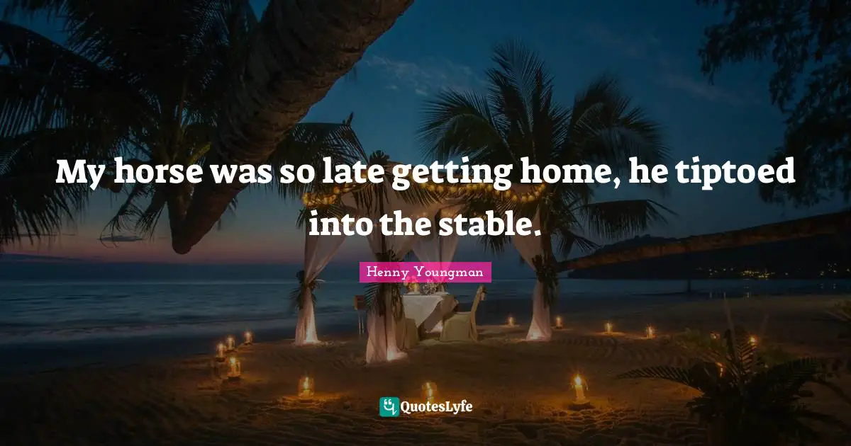 My horse was so late getting home, he tiptoed into the stable.