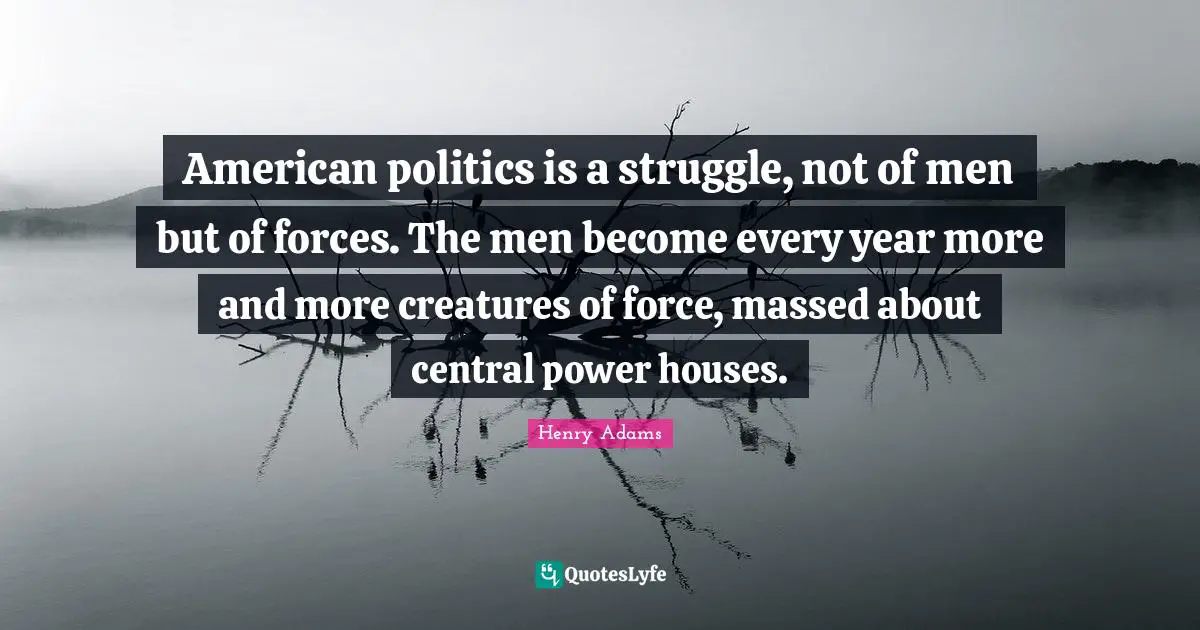 American politics is a struggle, not of men but of forces. The men become every year more and more creatures of force, massed about central power houses.
