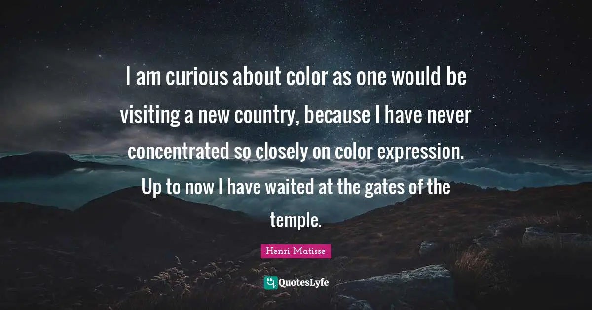 I am curious about color as one would be visiting a new country, because I have never concentrated so closely on color expression. Up to now I have waited at the gates of the temple.
